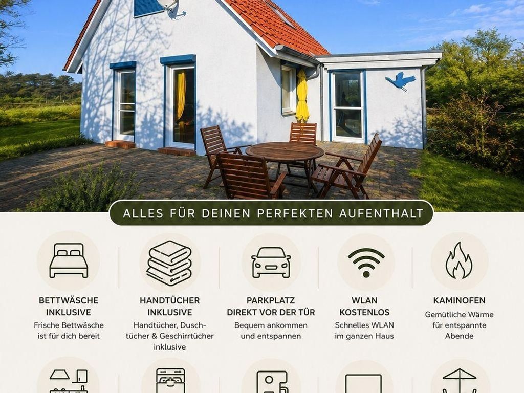 Ferienhaus am Nationalpark Fischland Darß / Zingst – Kamin, großer Garten, 3 SZ