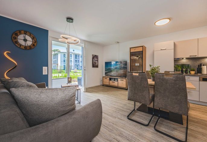 Modernes Appartement am Stettiner Haff mit Sauna und Gartenblick – stilvoll & ruhig gelegen