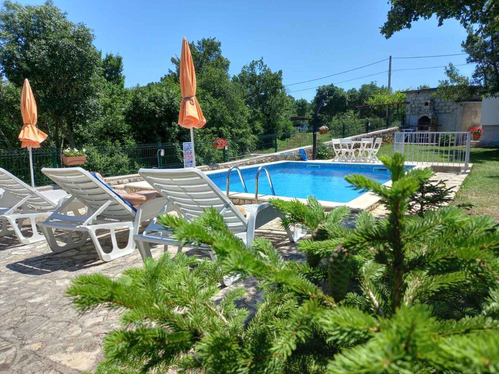 Ferienhaus mit Swimmingpool umgeben von Natur