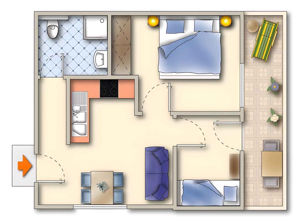 Ferienwohnung mit überdachtem Balkon