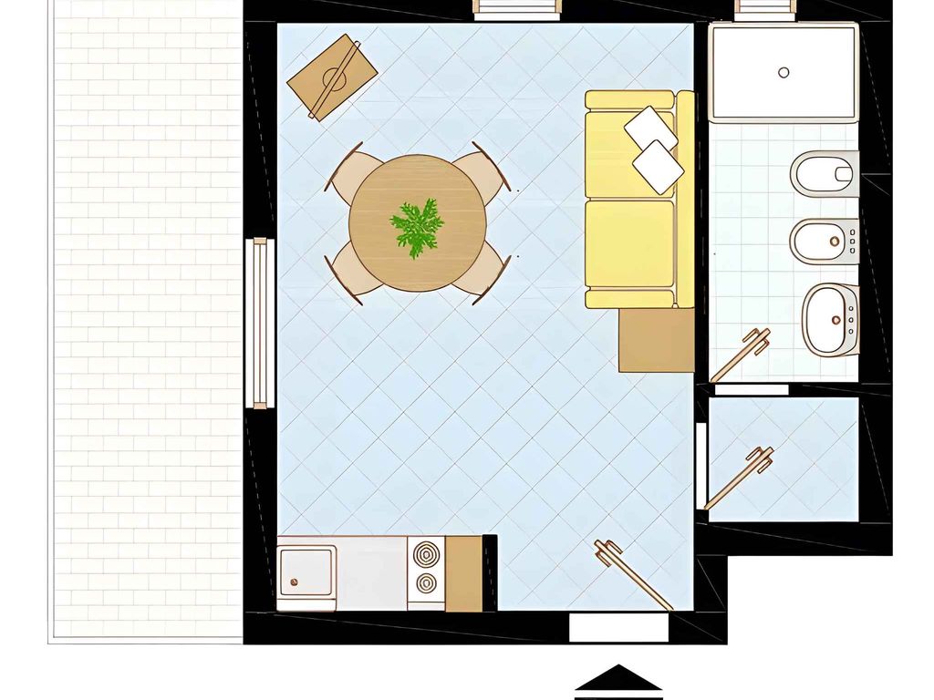 Studio mit Klimaanlage und Balkon
