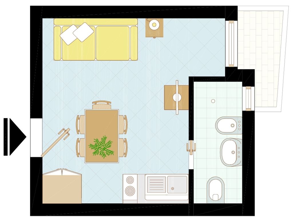 Studio mit Klimaanlage und Balkon