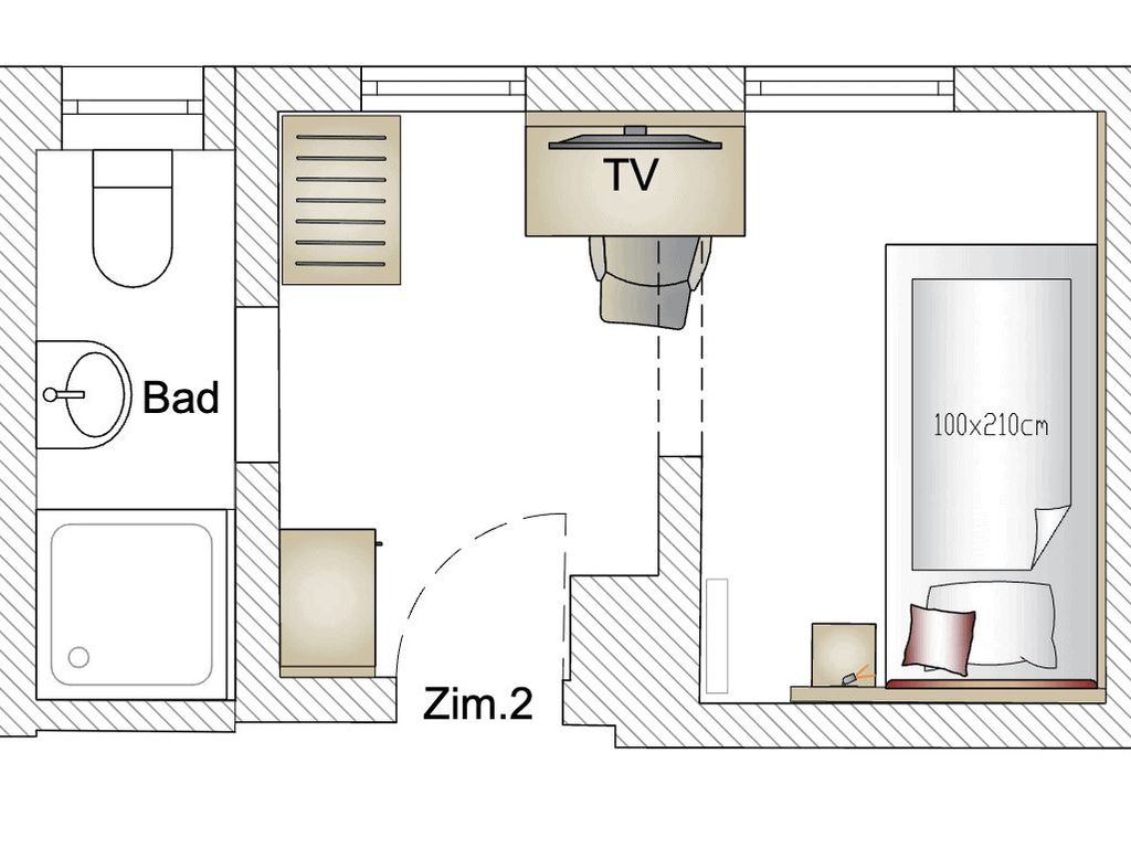 Zimmer 2  mit ca. 14 qm  Einzelzimmer 1.OG