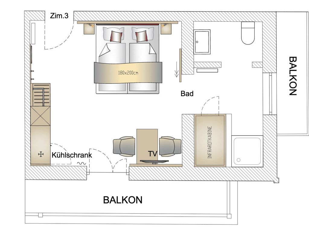 Zimmer 3  mit ca. 25 qm  Doppelzimmer 1.OG