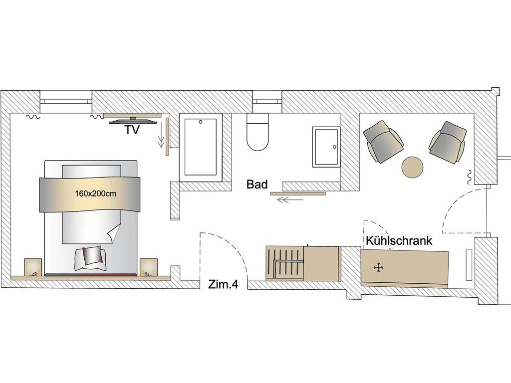 Zimmer 4  mit ca. 20 qm  Einzelzimmer 1.OG