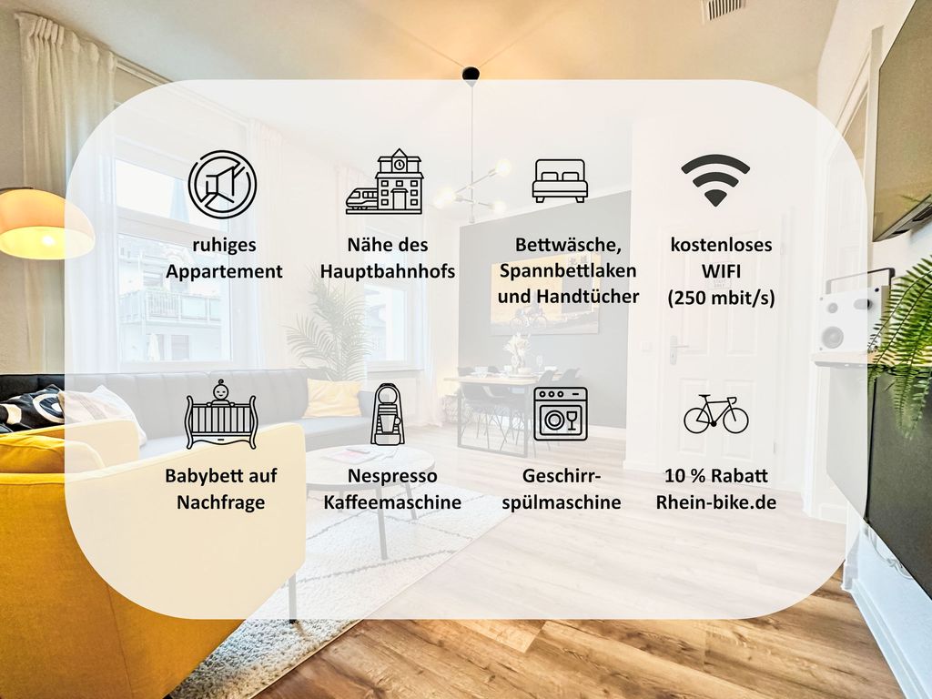 250m Rhein - ruhiges Apartement nähe Hbf -K-111-