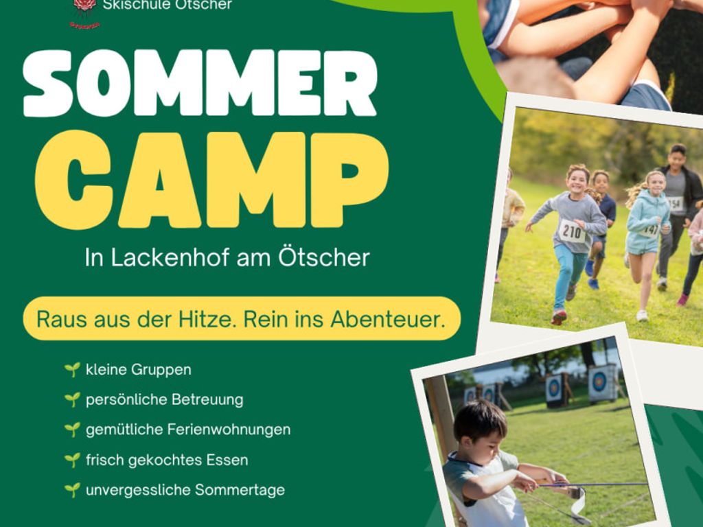 Ein Informationsflyer des Bauernhofs für ein erlebnisreiches Sommercamp der hauseigenen Skischule Ötscher.