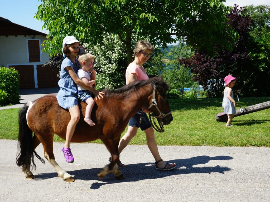 Ponyreiten für Kinder auf dem Bauernhof.