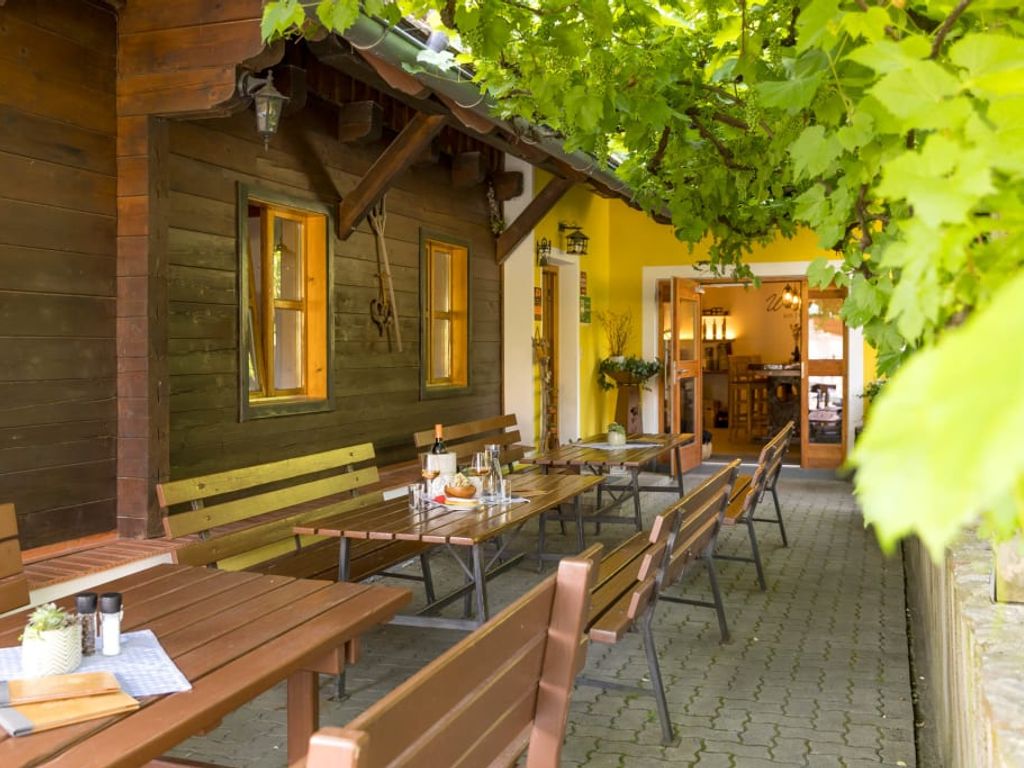 Schattige Weinlaube vom Weingut & Buschenschank Pölzl in der Südsteiermark, Großklein