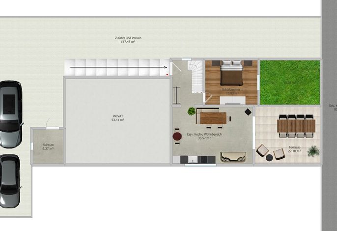 Appartement, 3 Schlafräume, 2 Bäder DU/WC