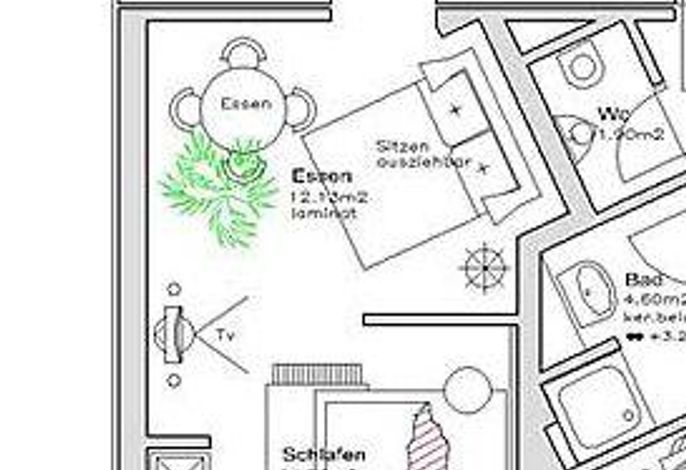 Apartment/Wohn-Schlafraum/Bad, WC