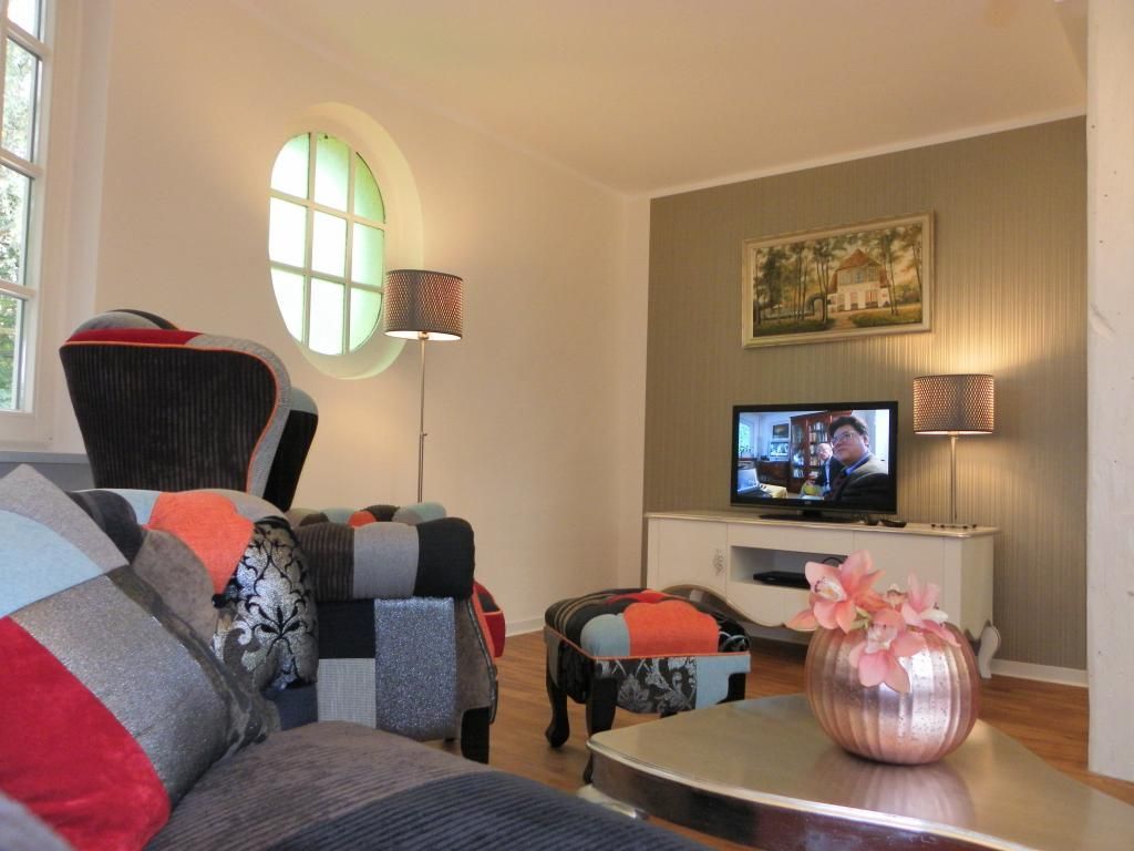 Muschel Whg. Seepferdchen - Blick auf den Wohnbereich und den Fernseher