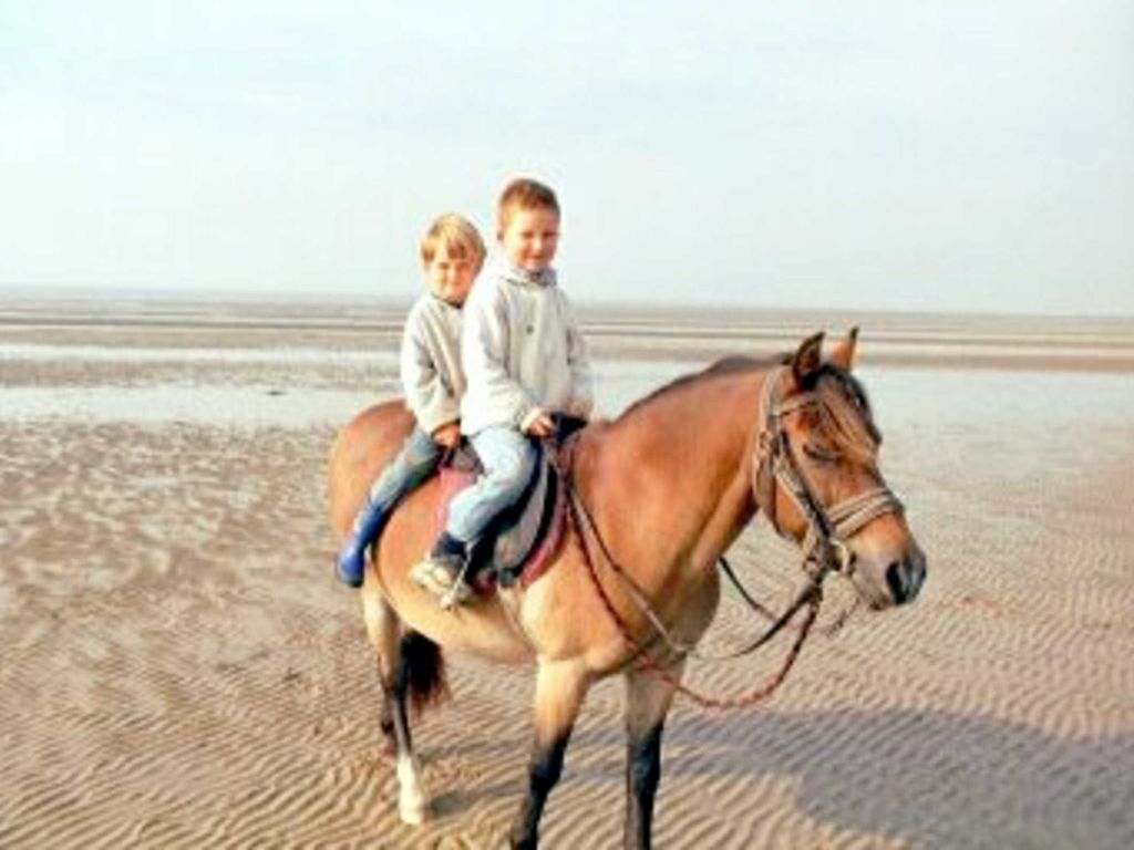 Unsere Ferienkinder auf dem Pony im Watt.