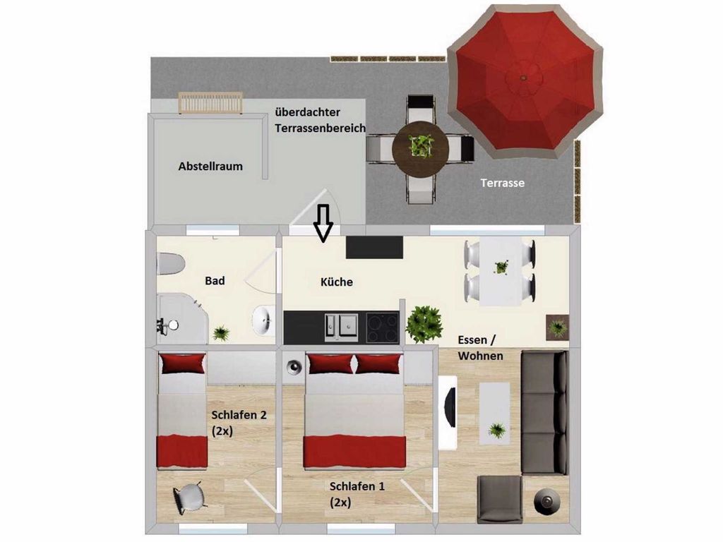 Der Grundriss des Bungalowappartements Hase