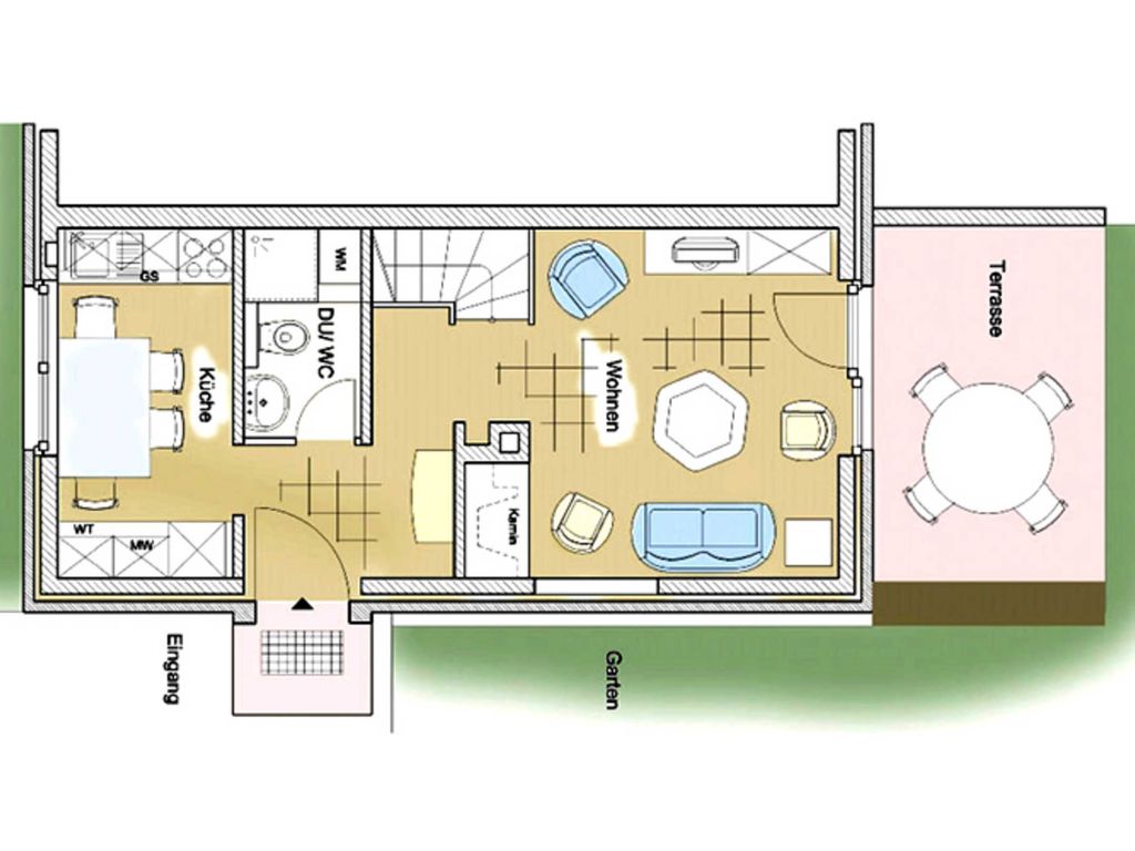 Grundriss Erdgeschoss - Küche, Bad, Wohnzimmer