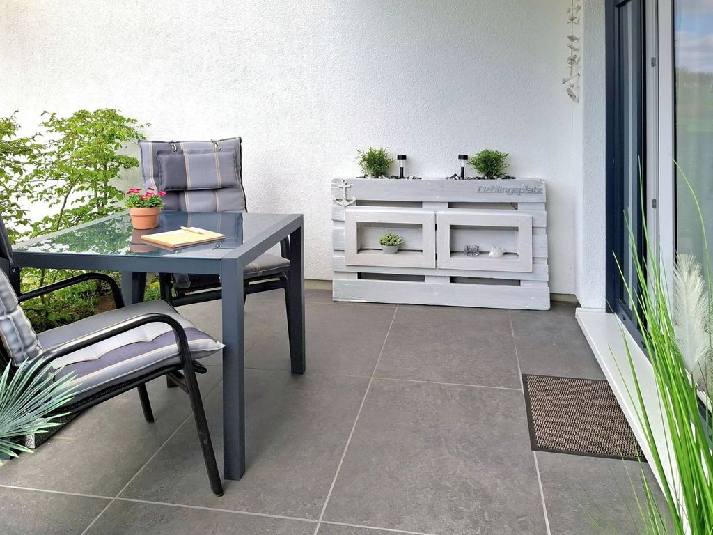 Haffblick Whg.21 - Blick auf die geschützte und überdachte Terrasse