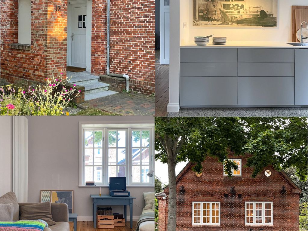 Ferienhaus Nr. 13 Eingangsbereich, Vorderansicht und Innenansicht Küche und Wohnzimmer