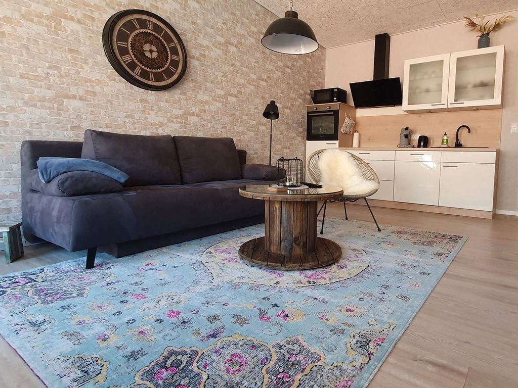 Wohnbereich mit Schlafsofa und Küchenzeile