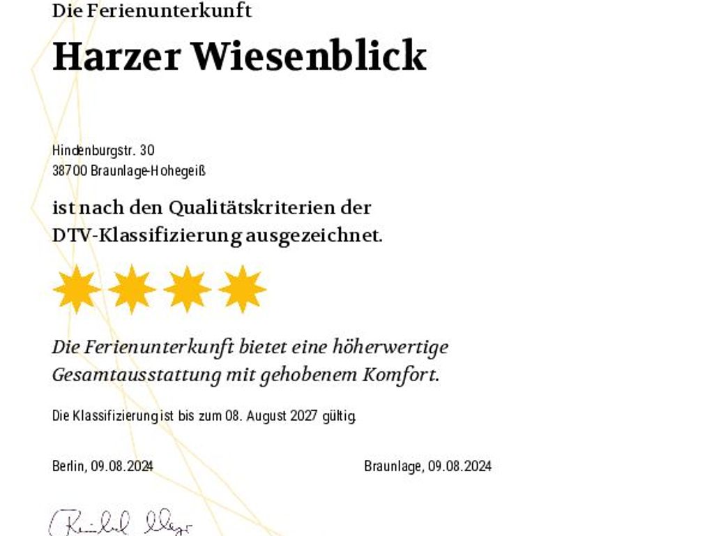 DTV mit 4 Sternen und 3 Pfoten zertifiziert