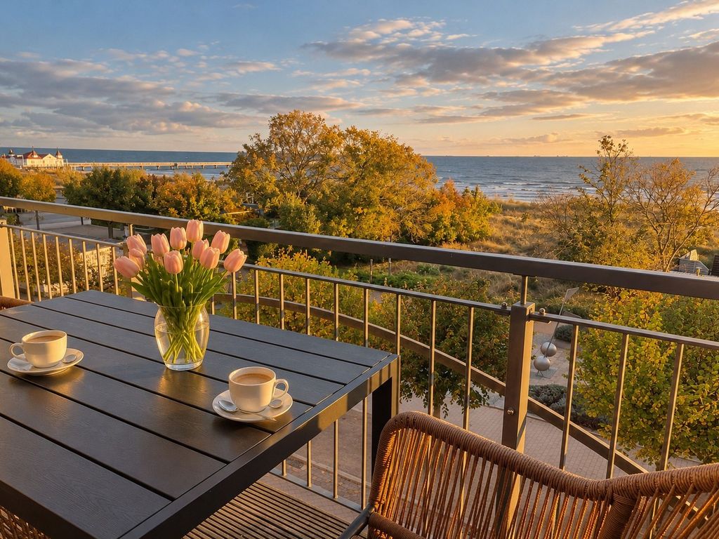 Balkon mit Blick auf die Ahlbecker Seebrücke