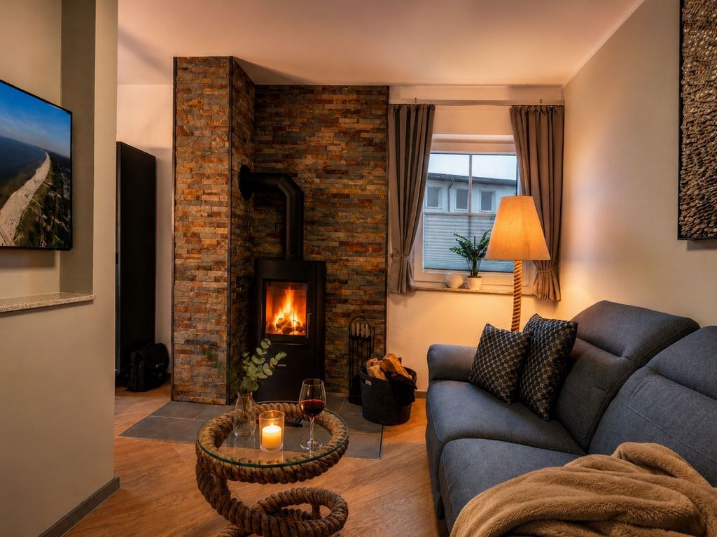 Wohnzimmer mit gemütlichem Kamin