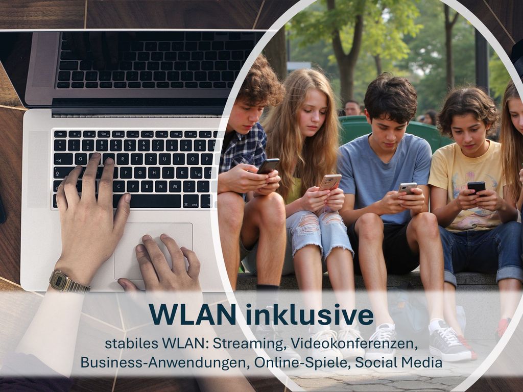 WLAN inklusive, stabiles WLAN: Streaming, Videokonferenzen, Business-Anwendungen, Online-Spiele, Social Media