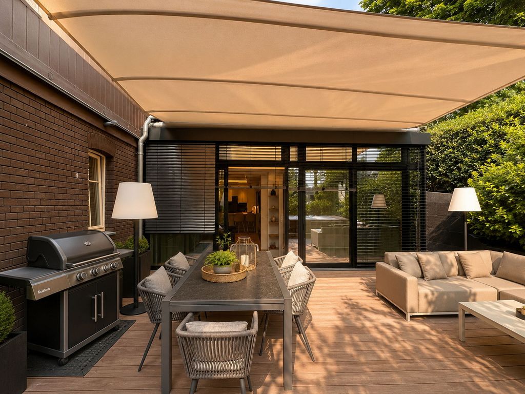 Terrasse mit Essbereich, Grill und gemütlicher Lounge