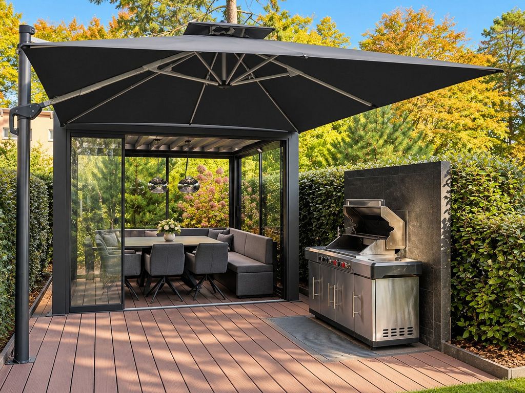 Glaspavillon mit Grill âEuro perfekt fÃ¼r gesellige Abende.