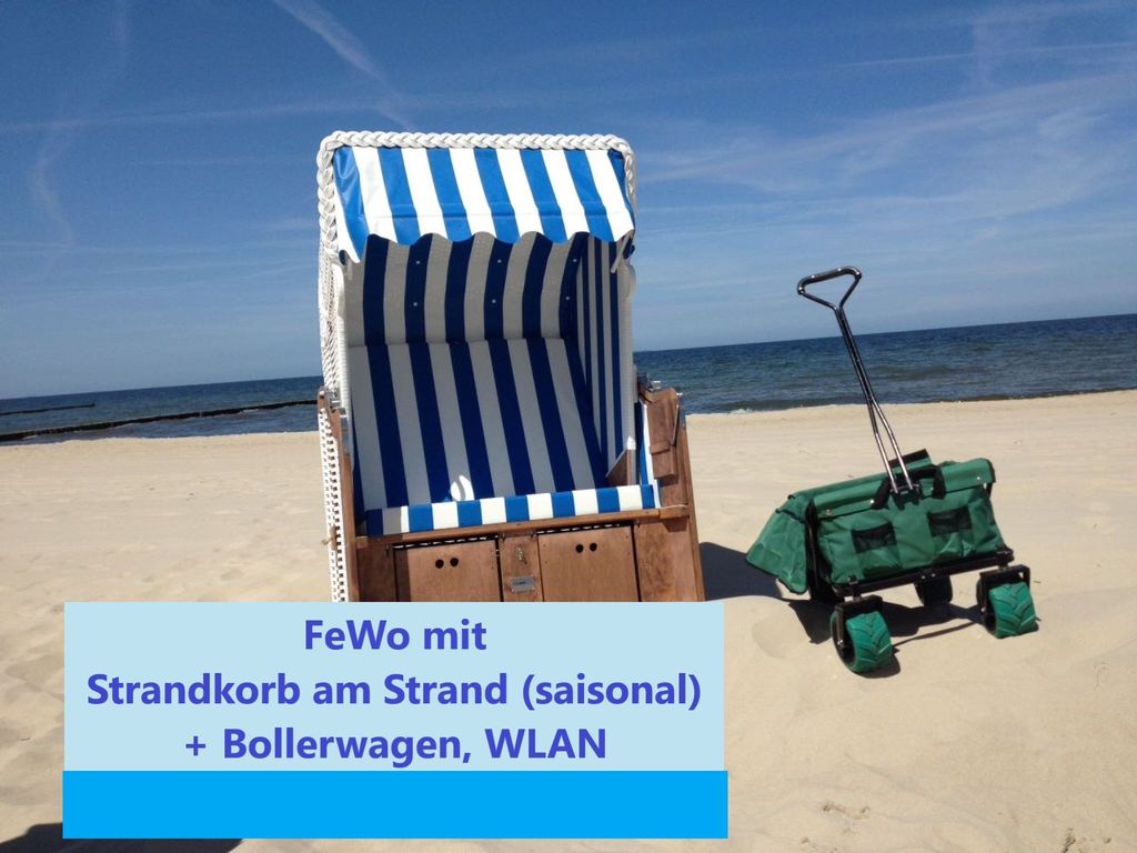 Mit saisonalem Strandkorb direkt am Strand, WLAN, Bollerwagen
