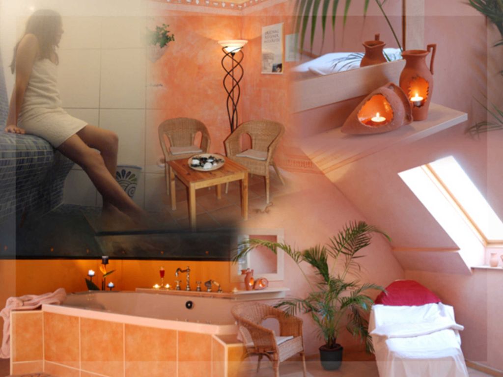 Der Wellnessbereich 200 qm mit Sauna, Dampfbad, Massagen, Packungen, Kosmetik und Fußpflege