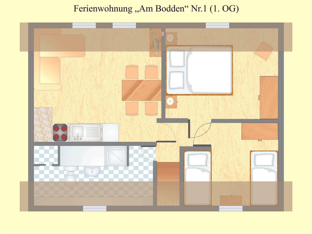 Grundriss der Ferienwohnung 'Am Bodden Nr.1 im 1. Obergeschoss