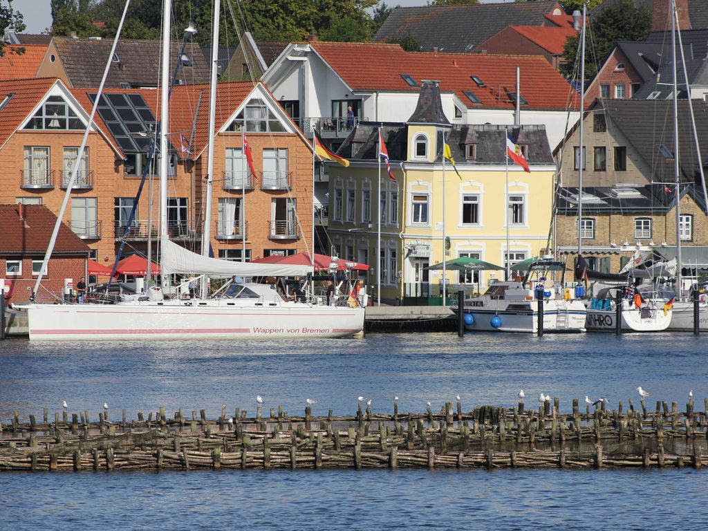 Blick über die Schlei auf die Ferienwohnungen