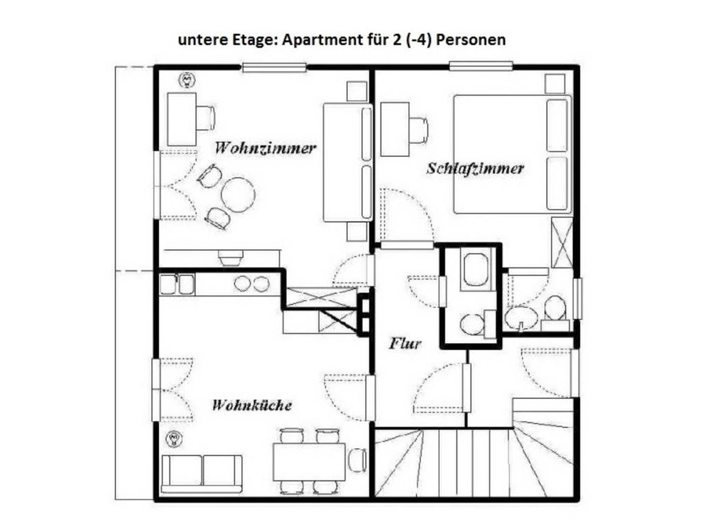 Plan der Ferienwohnung für 2 (-4) Personen