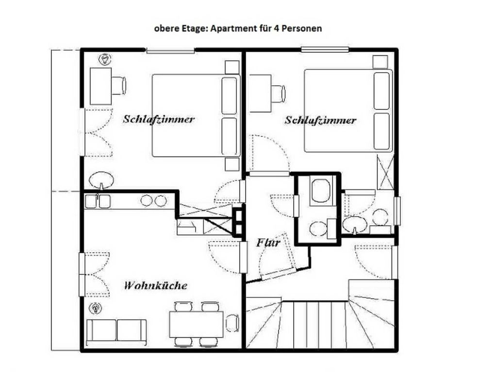Plan der Ferienwohnung für 4 Paersonen