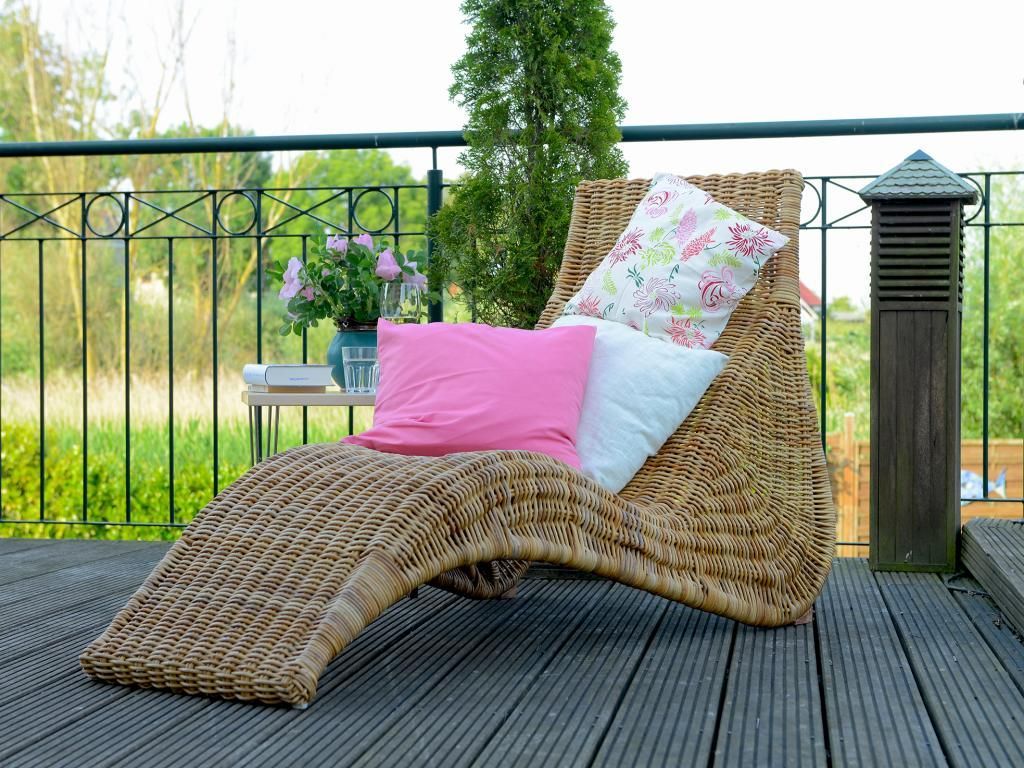 Wildrose - Blick auf die Terrasse mit Sonnenliege